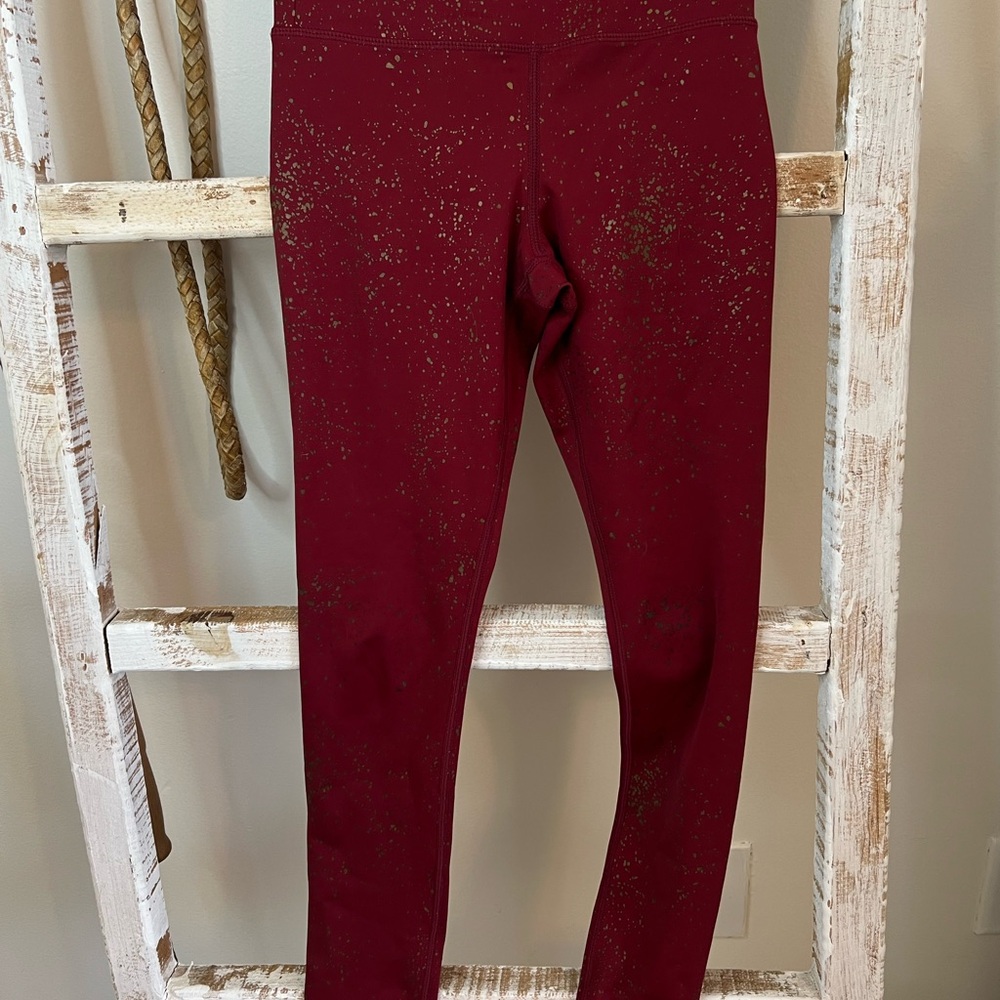 ZYIA Active Red Leggings with Gold Glitter Accents